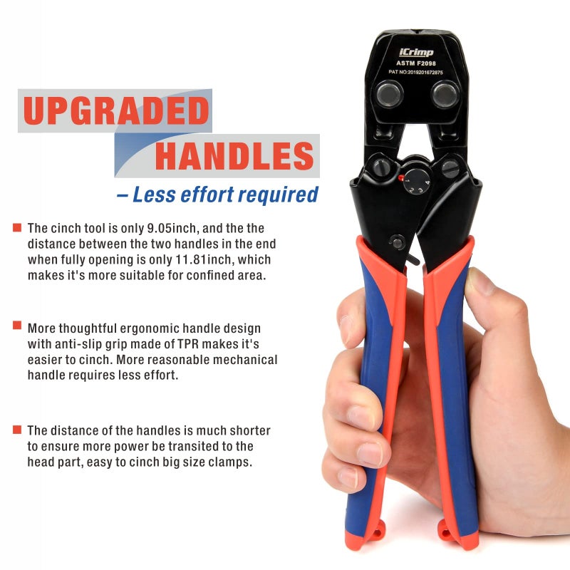 iCrimp Mini PEX Pipe Quick Cinch Tool Set for Stainless Steel Clamp from 3/8-inch to 1-inch with Pex Cutter,20pcs 1/2-inch and 10pcs 3/4-inch Stainless Steel Clamps included - Image 5